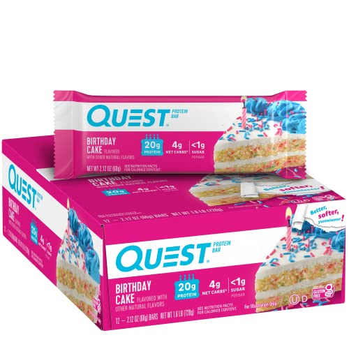 0362436397247 - QUEST NUTRITION BIRTHDAY CAKE PROTEIN BARS, HIGH PROTEIN, LOW CARB, GLUTEN FREE, KETO FRIENDLY, 12 COUNT