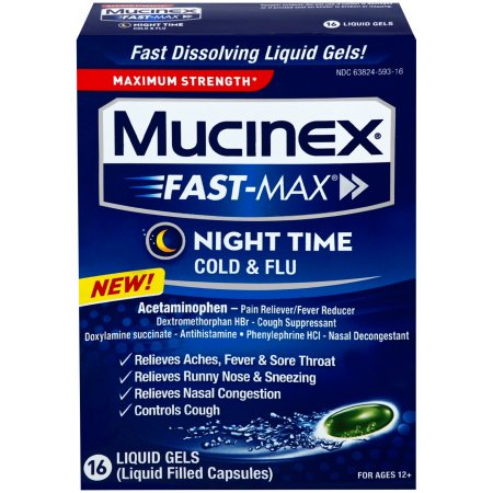 0363824588162 - MUCINEX FAST-MAX NIGHT TIME COLD & FLU LIQUID GELS, 16 COUNT