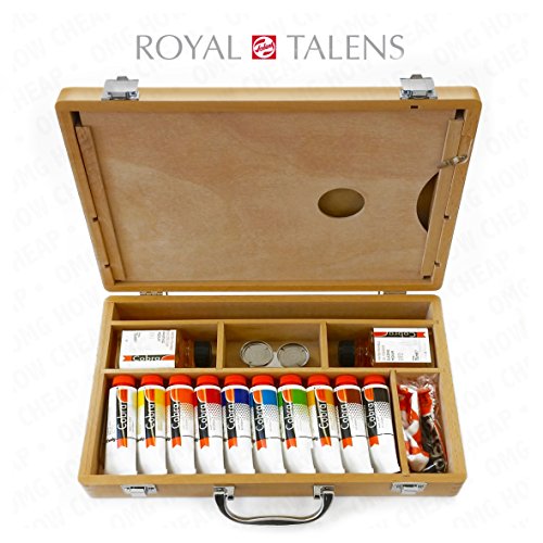 3668475979947 - ROYAL TALENS - COBRA WATER MIXABLE OIL ART SET IN PREMIUM WOODEN CASE - WITH PAINTS, PALETTE, AND BRUSHES