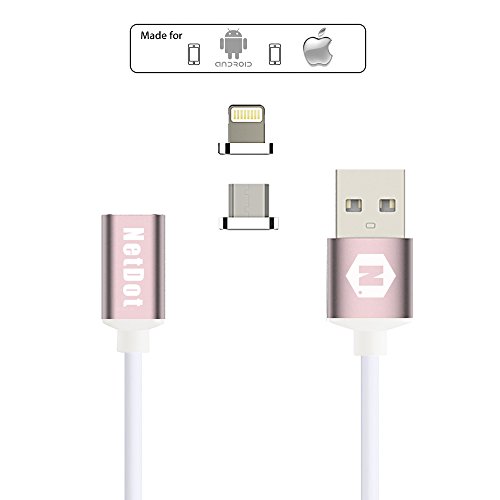3670360160071 - NETDOT MAGNETIC TPE CHARGING CABLE WITH 1 LIGHTNING ADAPTER AND 1 MICRO-USB ADAPTER COMPATIBLE WITH BOTH ANDROID PHONE AND IPHONE (ROSE GOLD)