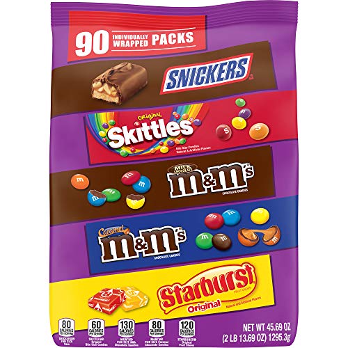 0367157722682 - SNICKERS, M&MS MILK CHOCOLATE, M&MS CARAMEL, SKITTLES & STARBURST CANDY VARIETY MIX, 45.69-OUNCE BAG, 90 PIECES