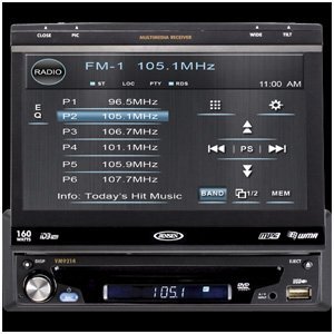 0368298574901 - JENSEN VM9214 IN-DASH ALL-IN-ONE DVD, CD, MP3, RECEIVER WITH 7 INCH FLIP OUT MOTORIZED TOUCH SCREEN MONITOR WITH USB SLOT + BUILT IN IPOD AND IPHONE INTERFACE