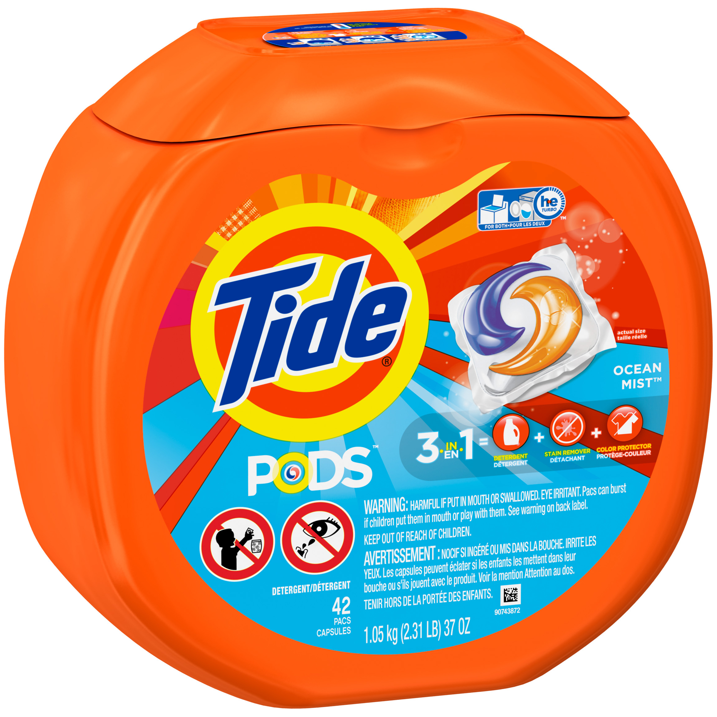 0037000009986 - PODS LAUNDRY DETERGENT, OCEAN MIST, 42 COUNT, DESIGNED FOR REGULAR AND HE WASHERS
