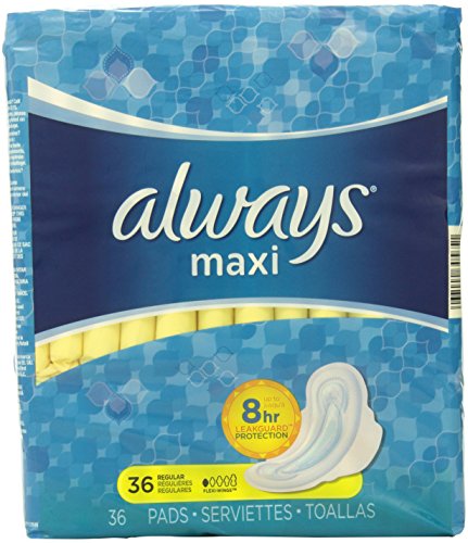 0037000124580 - ALWAYS MAXI UNSCENTED PADS WITH WINGS, REGULAR, 36 COUNT (PACK OF 2)
