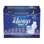 0037000179023 - MAXI OVERNIGHT EXTRA HEAVY FLOW WITH WINGS UNSCENTED PADS 20 PADS