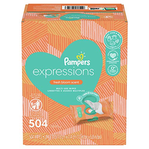 0037000507123 - BABY WIPES, PAMPERS EXPRESSIONS BABY DIAPER WIPES, HYPOALLERGENIC, FRESH BLOOM SCENT, 9X POP-TOP PACKS, 504 COUNT