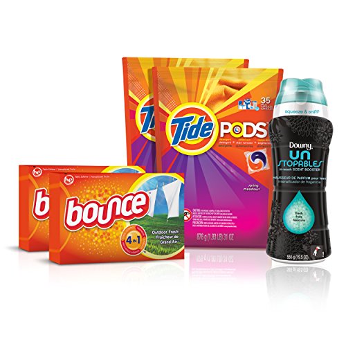0037000621119 - TIDE AMAZING LAUNDRY BUNDLE (68 LOADS): TIDE PODS, BOUNCE SHEETS AND DOWNY UNSTOPABLES