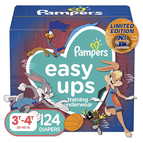 0037000695318 - PAMPERS EASY UPS SPACE JAM TRAINING PANTS GIRLS AND BOYS, 3T-4T (SIZE 5), 124 COUNT