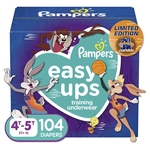 0037000695387 - PAMPERS EASY UPS SPACE JAM TRAINING PANTS GIRLS AND BOYS, 4T-5T (SIZE 6), 104 COUNT