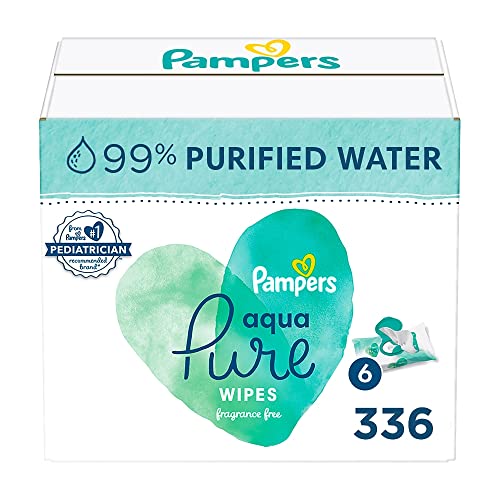 0037000754169 - BABY WIPES, PAMPERS AQUA PURE SENSITIVE WATER BABY DIAPER WIPES, HYPOALLERGENIC AND UNSCENTED, 6X POP-TOP TRAVEL PACKS, 336 COUNT (PACKAGING MAY VARY)