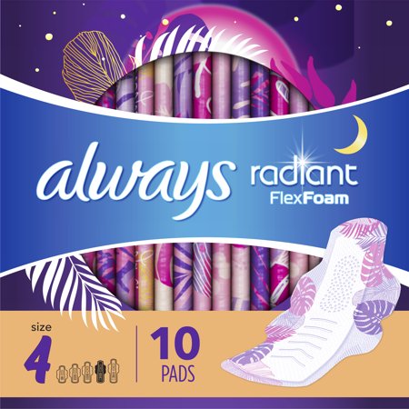 0037000818113 - ALWAYS RADIANT OVERNIGHT PADS, WINGED, SCENTED, SIZE 4, 10 CT