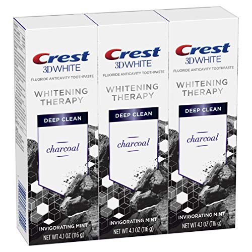 0037000823766 - CREST CHARCOAL 3D WHITE TOOTHPASTE, WHITENING THERAPY DEEP CLEAN WITH FLUORIDE, INVIGORATING MINT, 4.1 OUNCE, PACK OF 3