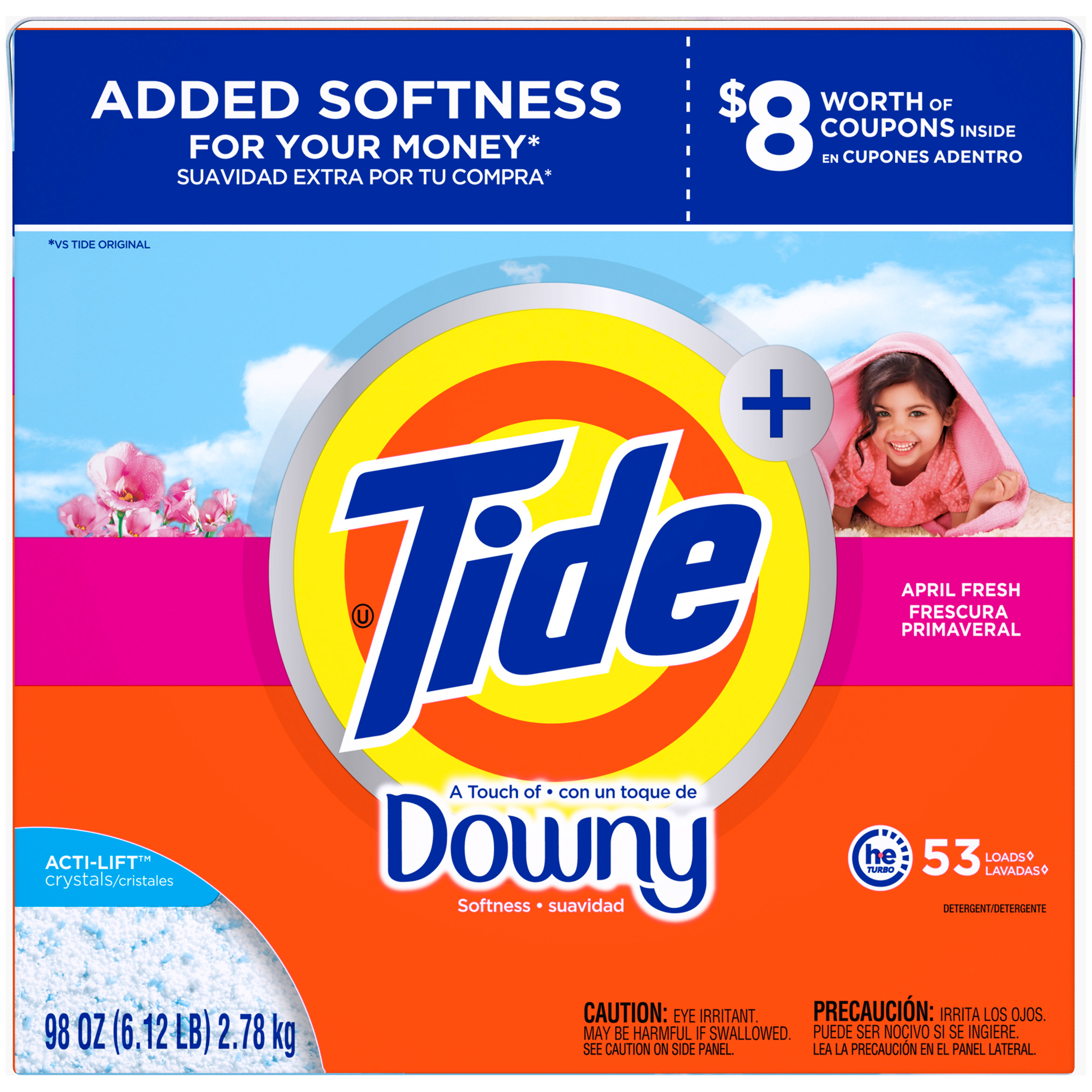 0037000849841 - WITH A TOUCH OF DOWNY HE TURBO POWDER LAUNDRY DETERGENT, APRIL FRESH SCENT, 53 LOADS, 98 OZ