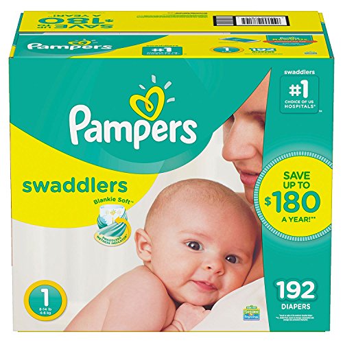 0037000863762 - PAMPERS SWADDLERS DIAPERS, SIZE 1 (8-14 LBS.), 186 CT.