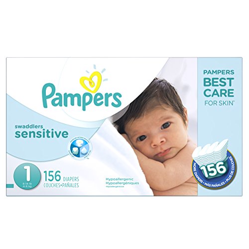 0037000866190 - PAMPERS SWADDLERS SENSITIVE DIAPERS - SIZE 1 SUPER ECONOMY PACK - 156 CT
