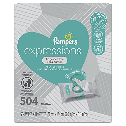 0037000872153 - BABY WIPES, PAMPERS EXPRESSIONS BABY DIAPER WIPES, HYPOALLERGENIC AND UNSCENTED, 9X POP-TOP PACKS, 504 COUNT