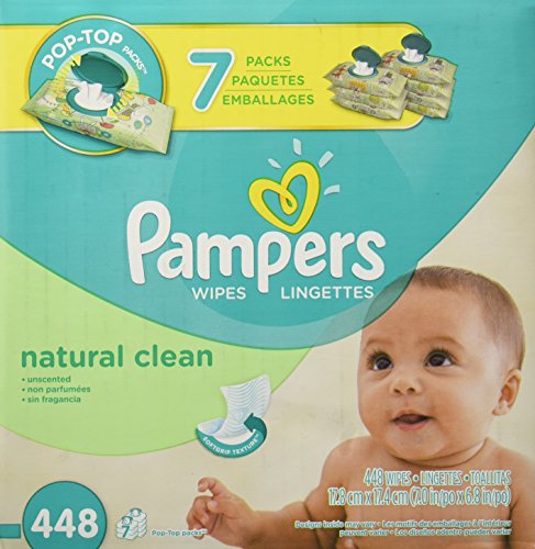 0037000894001 - PAMPERS BABY WIPES NATURAL CLEAN (UNSCENTED) 7X POP-TOP, 448 DIAPER WIPES