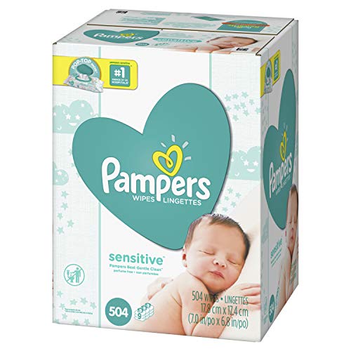 0037000941743 - BABY WIPES, PAMPERS SENSITIVE WATER BASED BABY DIAPER WIPES, HYPOALLERGENIC AND UNSCENTED, 9X POP-TOP PACKS, 504 COUNT TOTAL WIPES (PACKAGING MAY VARY)