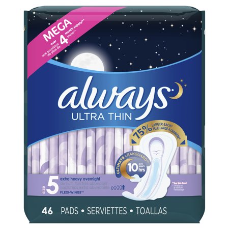 0037000979494 - Always Ultra Thin Size 5 Extra Heavy Overnight Pads With Wings Unscented, Size 5