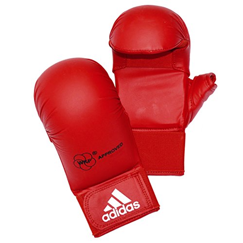 3700378403904 - ADIDAS WKF APPROVED ELASTIC CLOSURE KARATE MITTS WITH THUMBS - SMALL - RED