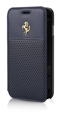 3700740366707 - FERRARI GT BERLINETTA BOOK CASE PERFORATED LEATHER FOR IPHONE 6/6S - BLUE - GOLD LOGO