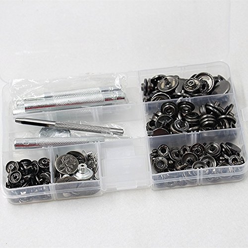 3706611361239 - M-W 50 SETS MIXED METAL SNAP FASTENER WITH 9 SETTING TOOLS - LEATHER RAPID RIVET BUTTON SEWING (GUN-BLACK)