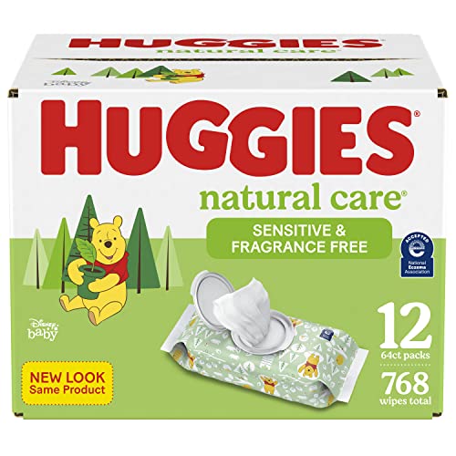 0371904073637 - BABY WIPES, HUGGIES NATURAL CARE SENSITIVE BABY DIAPER WIPES, UNSCENTED, HYPOALLERGENIC, 12 FLIP-TOP PACKS (768 WIPES TOTAL)