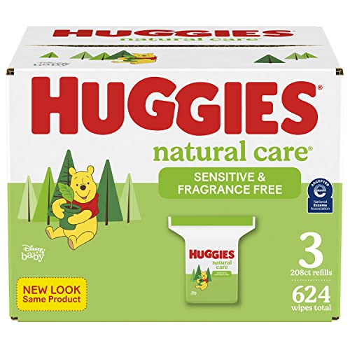 0378804518619 - SENSITIVE BABY WIPES, HUGGIES NATURAL CARE BABY DIAPER WIPES, UNSCENTED, HYPOALLERGENIC, 99% PURIFIED WATER, 3 REFILL PACKS (624 WIPES TOTAL) PACKAGING MAY VARY