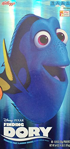 0038000145964 - KELLOGG'S DISNEY PIXAR FINDING DORY ASSORTED FRUIT FLAVORED SNACKS EXTRA LARGE REFLECTIVE DISPLAY BOX 80 X 0.8OZ POUCHES TOTAL 64 OZ