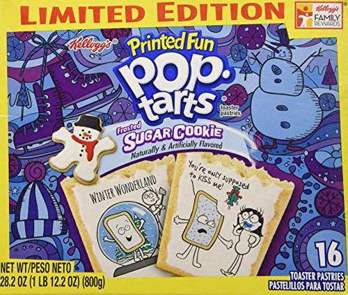 0038000557743 - KELLOGG'S PRINTED FUN POP TARTS, FROSTED SUGAR COOKIE - LIMITED EDITION 16 COUNT TOASTER PASTRIES, 28.2 OZ BOX