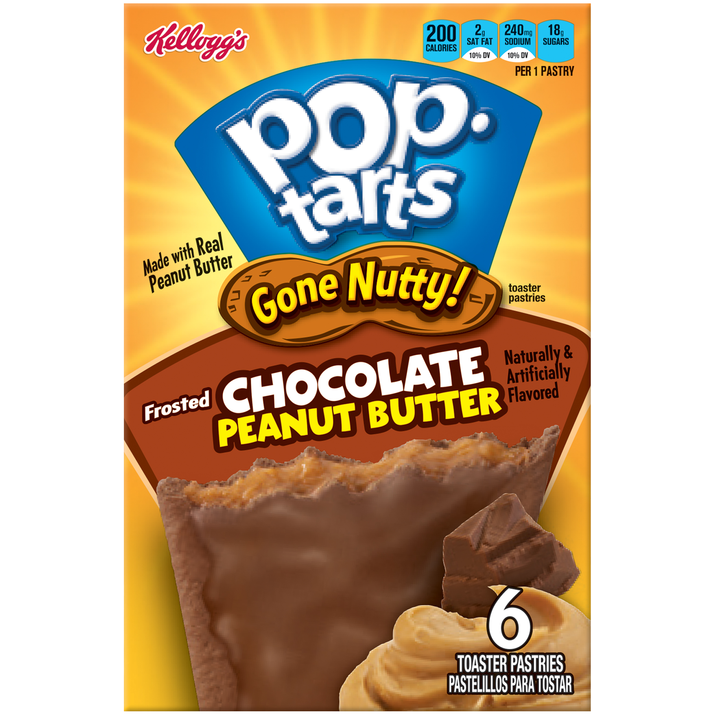 0038000766114 - POP-TARTS GONE NUTTY! FROSTED CHOCOLATE PEANUT BUTTER TOASTER PASTRIES 10.5 OZ BOX
