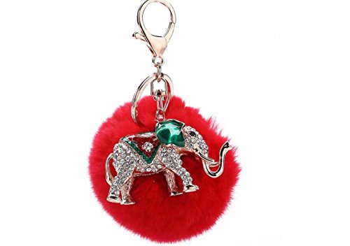 3806657983041 - NOVELTY ELEPHANT FUR BALL CHARM KEY CHAIN FOR CAR KEY RING OR BAG BY NICEPROVIDER(RED)