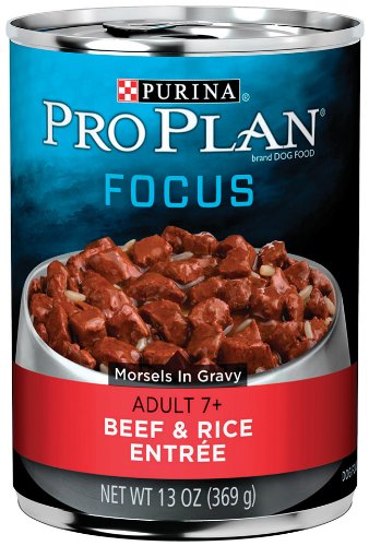 0038100027610 - PURINA PRO PLAN WET DOG FOOD, FOCUS, ADULT 7+ BEEF & RICE ENTRÉE MORSELS IN GRAVY, 13-OUNCE CAN, PACK OF 12