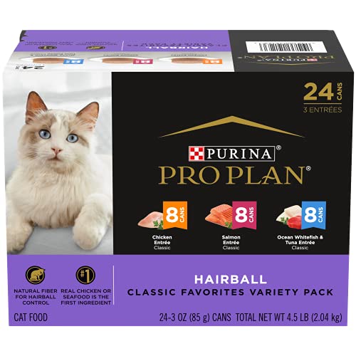 0038100191236 - PURINA PRO PLAN HAIRBALL CONTROL WET CAT FOOD VARIETY PACK, HAIRBALL ENTREES - 3 OZ. CANS