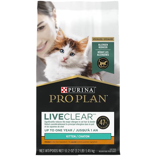 0038100191267 - PURINA PRO PLAN LIVECLEAR DRY CAT FOOD FOR KITTENS CHICKEN & RICE FORMULA - 3.2 LB. BAG