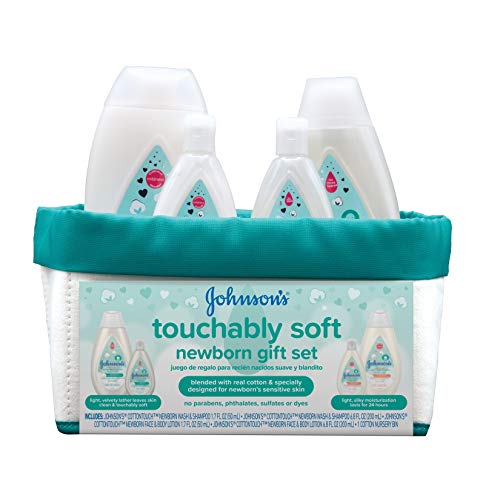 0381371177509 - JOHNSONS TOUCHABLY SOFT NEWBORN BABY GIFT SET FOR NEW PARENTS, BABY BATH & SKINCARE ESSENTIALS FOR NEWBORN SKIN, HYPOALLERGENIC, FREE OF PARABEN, SULFATES, AND DYES, 5 ITEMS