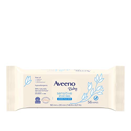 0381371187706 - AVEENO BABY SENSITIVE ALL OVER WIPES WITH ALOE & NATURAL OAT EXTRACT FOR FACE, BOTTOM & HANDS, PH-BALANCED, HYPOALLERGENIC, FRAGRANCE-, PHTHALATE-, ALCOHOL- & PARABEN-FREE, 3 PKS OF 56 CT