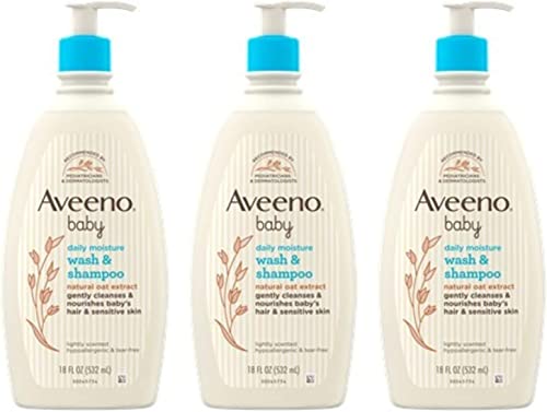 0381371194704 - AVEENO BABY GENTLE BODY WASH & SHAMPOO WITH NATURAL OAT EXTRACT, TEAR-FREE, PARABEN-FREE & PHTHALATE-FREE FORMULA FOR BABY’S SENSITIVE HAIR & BODY, LIGHTLY SCENTED, 3 X 18 FL. OZ (AMAZON EXCLUSIVE)