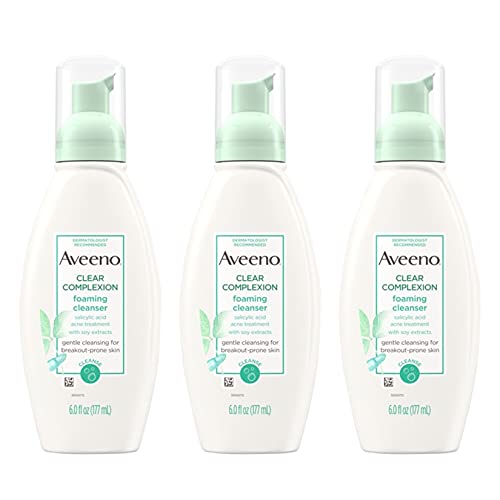 0381371196418 - AVEENO CLEAR COMPLEXION FOAMING OIL-FREE FACIAL CLEANSER WITH SALICYLIC ACID ACNE MEDICATION FOR BREAKOUT-PRONE SKIN & SOY EXTRACTS, HYPOALLERGENIC & NON-COMEDOGENIC, 6 FL. OZ, PACK OF 3