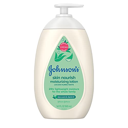 0381371196463 - JOHNSONS SKIN NOURISH MOISTURIZING BABY LOTION WITH ALOE VERA SCENT & VITAMIN E, GENTLE & LIGHTWEIGHT BODY LOTION FOR THE WHOLE FAMILY, HYPOALLERGENIC, DYE-FREE, 16.9 FL. OZ