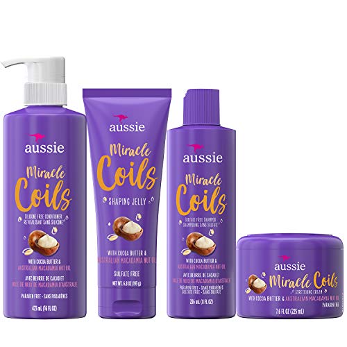 0381519188480 - AUSSIE MIRACLE COILS COLLECTION, SHAMPOO, CONDITIONER, SHAPING JELLY & STRETCHING CREAM, MADE WITH AUSTRALIAN MACADAMIA NUT OIL, SULFATE & PARABEN FREE