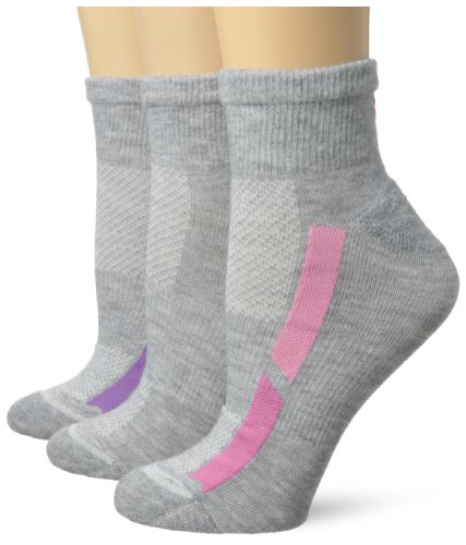 0038257695533 - HANES WOMEN'S CONSTANT COMFORT WITH XTEMP ANKLE SOCK, GREY/PINK, 5-9 (PACK OF 3)