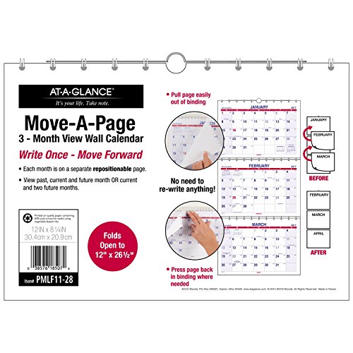 0038576185074 - AT-A-GLANCE 3-MONTH WALL CALENDAR, 12IN. X 26 1/2IN., 60% RECYCLED, JANUARY-DECE