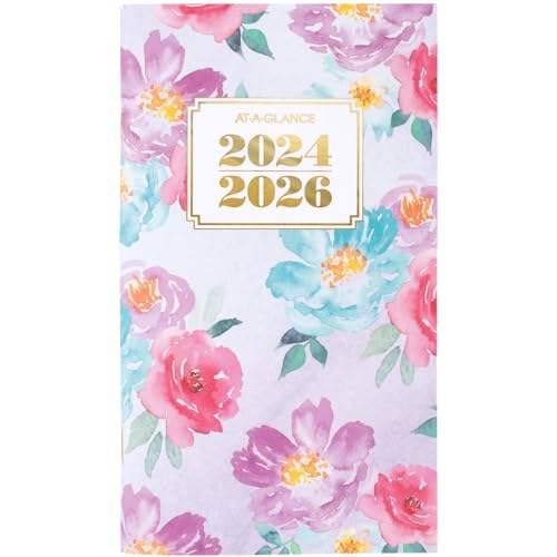 0038576217461 - AT-A-GLANCE 2024-2026 ACADEMIC POCKET CALENDAR, 2 YEAR MONTHLY PLANNER, 3-1/2 X 6, POCKET SIZE, FLEXIBLE COVER, BADGE FLORAL (1710F-021A)