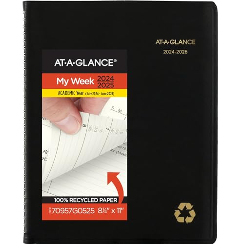 0038576236967 - AT-A-GLANCE 2024-2025 ACADEMIC PLANNER, WEEKLY & MONTHLY, QUARTER-HOURLY APPOINTMENT BOOK, 8-1/4 X 11, LARGE, MONTHLY TABS, FLEXIBLE COVER, RECYCLED, BLACK (70957G05)