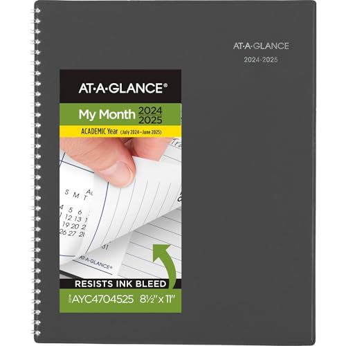 0038576237964 - AT-A-GLANCE 2024-2025 ACADEMIC PLANNER, MONTHLY, 8-1/2 X 11, LARGE, MONTHLY TABS, FLEXIBLE COVER, DAYMINDER, CHARCOAL (AYC47045)