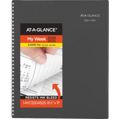 0038576238169 - AT-A-GLANCE 2024-2025 PLANNER, WEEKLY & MONTHLY ACADEMIC APPOINTMENT BOOK, 8-1/2 X 11, LARGE, DAYMINDER, CHARCOAL (AYC52045)
