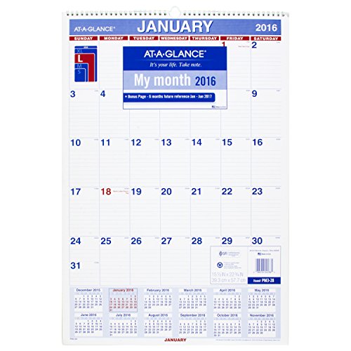 0038576245365 - AT-A-GLANCE MONTHLY WALL CALENDAR 2016, 15.5 X 22.75 INCHES (PM3-28)