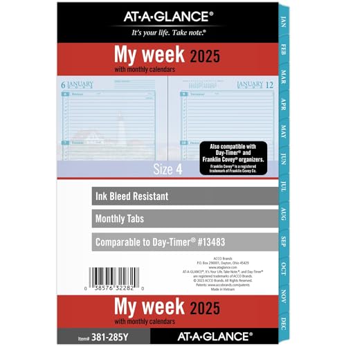 0038576322820 - AT-A-GLANCE 2025 PLANNER REFILL, WEEKLY & MONTHLY, 5-1/2 X 8-1/2, DESK SIZE, LOOSE-LEAF, SEASCAPES (381-285Y-25)