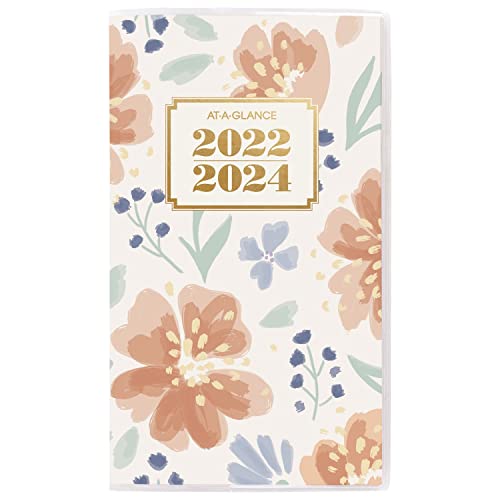 0038576351738 - AT-A-GLANCE 2022-2024 ACADEMIC POCKET CALENDAR, 2 YEAR MONTHLY PLANNER, 3-1/2 X 6, POCKET SIZE, BADGE FLORAL (1613F-021A)